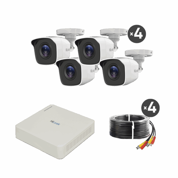 KIT TurboHD 720p / DVR 4 canales / 4 Cámaras Bala de Policarbonato / 4 Cables 18 Mts / 1 Fuente de Poder Profesional