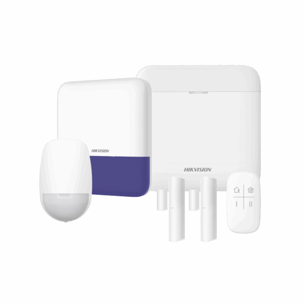(AX PRO) KIT de Alarma AX PRO / Incluye: 1 Hub con bateria de respaldo / 1 Sensores PIR / 2 Contactos Magnéticos / 1 Control Remoto / 1 Sirena Inalambrica Exterior / WiFi / Compatible con Hik-Connect P2P
