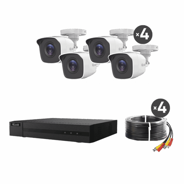 KIT TurboHD 1080p / DVR 8 canales con H.265+ / 4 Cámaras Bala Metálicas / Fuente de Poder / Accesorios de Instalación
