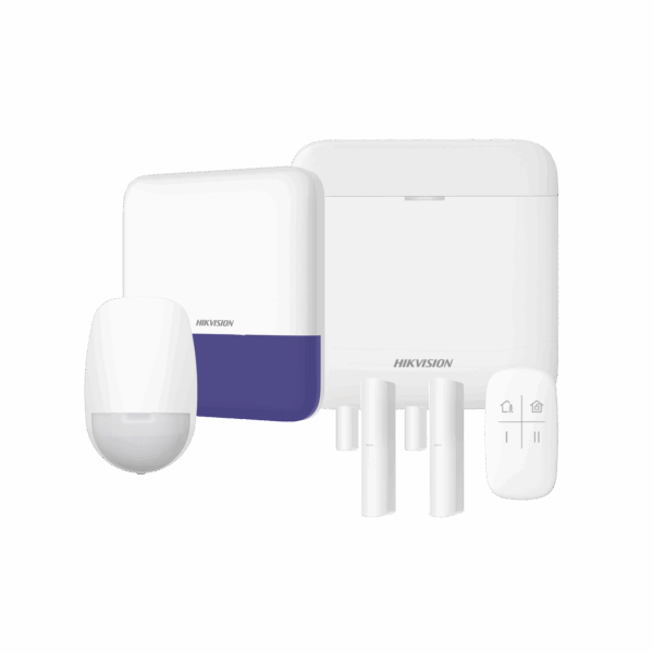 (AX PRO) KIT de Alarma AX PRO con GSM (3G/4G) / Incluye: 1 Hub con bateria de respaldo / 1 Sensores PIR / 2 Contactos Magnéticos / 1 Control Remoto / 1 Sirena Inalambrica Exterior / WiFi / Compatible con Hik-Connect P2P