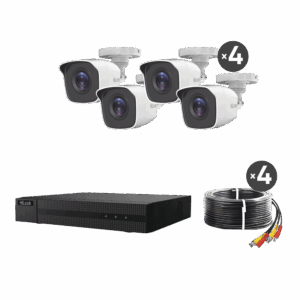 KIT TurboHD 1080p / DVR 4 canales / 4 Cámaras Bala de Metal / H.265+ / 1 Fuente de Poder Profesional / Accesorios de Instalación