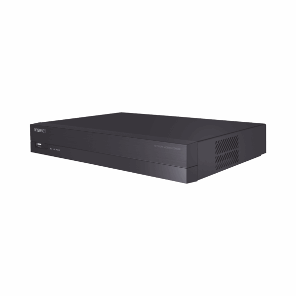 NVR 4 canales grabacion hasta 8MP / H.265, H.264 / P2P Wisenet / 4 puertos PoE Plug and play / soporta 1 disco duro (no incluido).