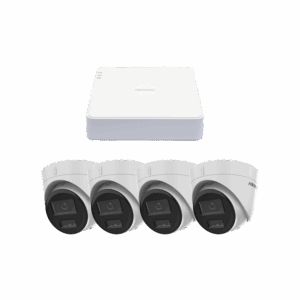 Kit IP 1080p (2 Megapixel) / NVR de 4 Canales con 4 Puertos PoE / 4 Cámaras IP Turret con Micrófono Integrado / ColorVu y ACUSENSE Lite