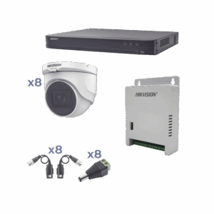 Kit TURBOHD 1080p / DVR 8 Canales / 8 Cámaras Turret (exterior 2.8 mm) / Conectores / Transceptores / Fuente de Poder Profesional hasta 15 Vcc para Larga Distancia