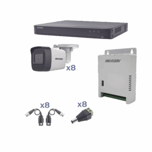 KIT TurboHD 1080p / DVR 8 Canales / 8 Cámaras Bala (exterior 2.8 mm) / Transceptores / Conectores / Fuente de Poder Profesional hasta 15 Vcc para Larga Distancia