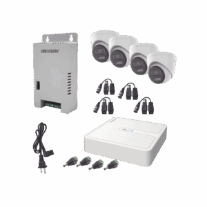 Kit HiLook Audio Bidireccional TurboHD 1080p / DVR 4 Canales / 4 Cámaras Eyeball (Exterior) con Bocina y Microfóno Integrado / 1 Fuente de Poder / Accesorios