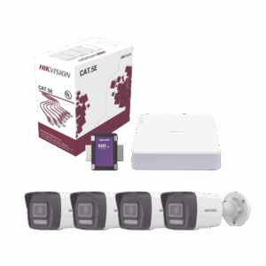 Kit IP 4 Megapixel / NVR de 4 Canales con 4 Puertos PoE / 4 Cámaras IP Bala Dual Light (IR + Luz Blanca) con Microfono Integrado y ACUSENSE Lite para Exterior/ Bobina de Cable de 100 mts / SSD de 1 TB