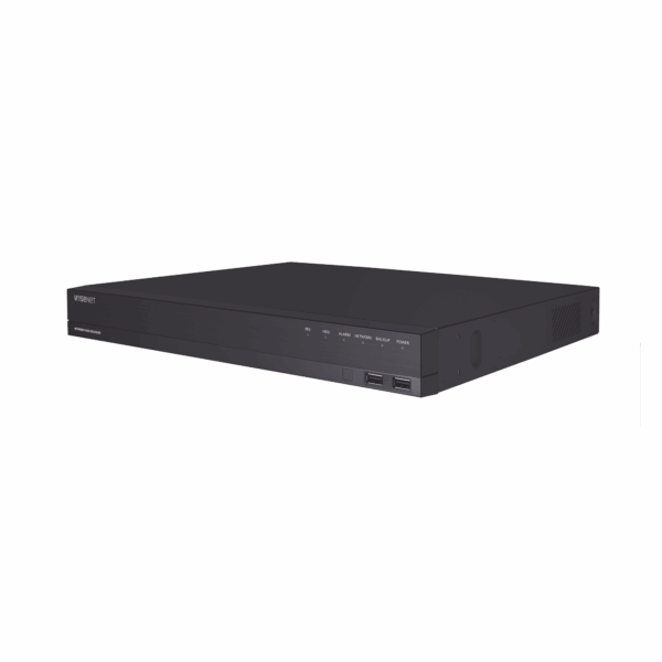 NVR 16 canales grabacion hasta 8MP / H.265 / P2P Wisenet / 16 puertos PoE Plug and Play / 80 Mbps para grabacion.