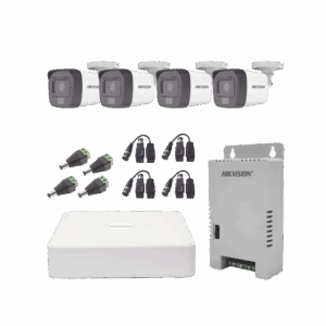 Kit TURBOHD 1080p / DVR 4 Canales / 4 Cámaras con Micrófono Integrado y 101° Visión / Luz Blanca + IR Visión Nocturna / Transceptores / Conectores / Fuente de Poder Profesional Compacta