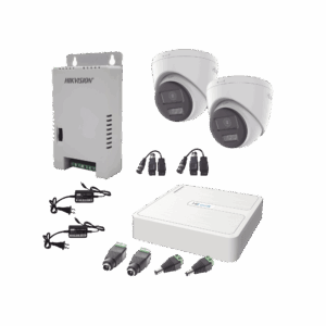 Kit HiLook Audio Bidireccional TurboHD 1080p / DVR 4 Canales / 2 Cámaras Turret (Exterior) con Bocina y Microfóno Integrado / 2 Fuentes de Poder / Accesorios