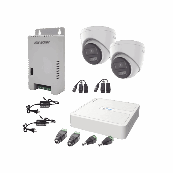 Kit HiLook Audio Bidireccional TurboHD 1080p / DVR 4 Canales / 2 Cámaras Turret (Exterior) con Bocina y Microfóno Integrado / 2 Fuentes de Poder / Accesorios