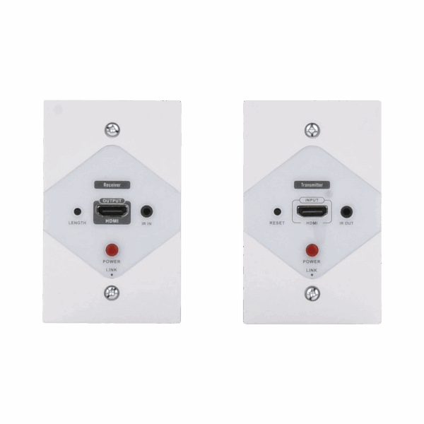 Kit Extensor HDMI en PLACAS DE PARED para distancias de 40 metros / Resolución 1080P @ 60 Hz / Cat 6/6A/ 7 / HDR/ Cero Latencia / Soporta Control Remoto / Placa de pared de 2.74 x 4.49” (tamaño estándar de EE.UU.).