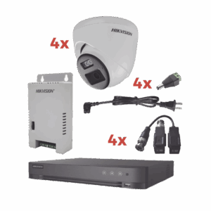Kit Audio Bidireccional TurboHD 1080p / DVR 4 Canales / 4 Cámaras Eyeball (Exterior) con Bocina y Microfóno Integrado / 1 Fuente de Poder / Accesorios