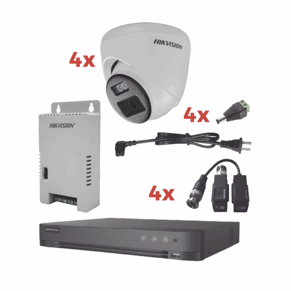 Kit Audio Bidireccional TurboHD 1080p / DVR 4 Canales / 4 Cámaras Eyeball (Exterior) con Bocina y Microfóno Integrado / 1 Fuente de Poder / Accesorios