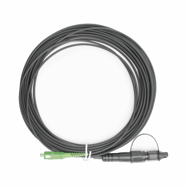 Jumper de Fibra Óptica, conector SC/APC - conexión a caja FDP460, redondo, 10 metros, forro 3 mm, G657A2, negro