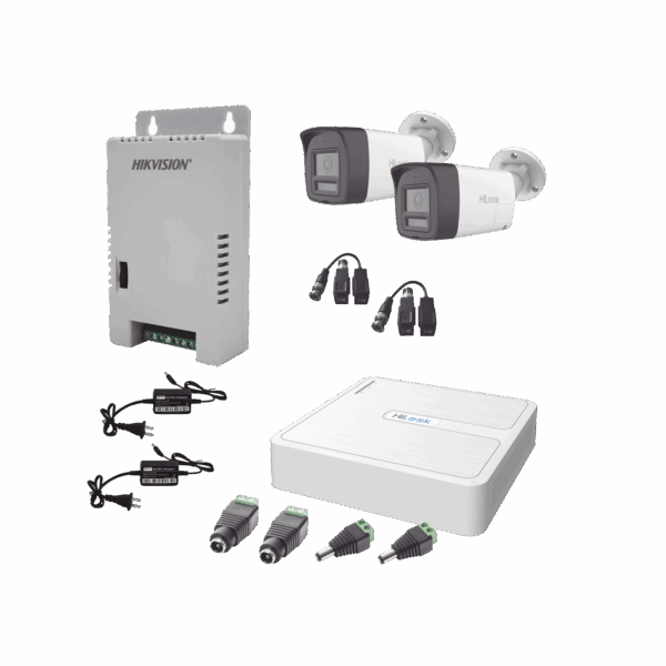 Kit HiLook Audio Bidireccional TurboHD 1080p / DVR 4 Canales / 2 Cámaras Bala (Exterior) con Bocina y Microfóno Integrado / 2 Fuentes de Poder / Accesorios