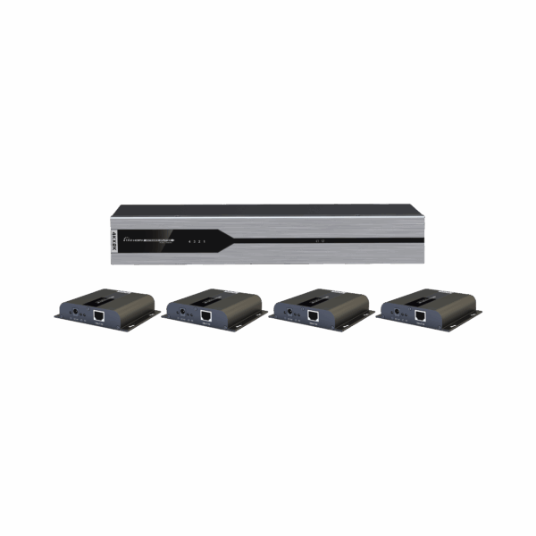 Kit Divisor y Extensor HDMI (Extender Splitter) | Divide 1 Fuente HDMI a 4 Pantallas | Extiende la señal HDMI hasta 120 m | Resolución 4Kx2K @ 60 Hz | Cat 6/6a | Uso 24/7 | Longitud del cable autoajustable