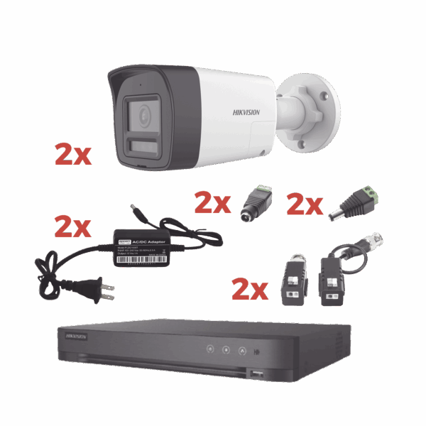 Kit Audio Bidireccional TurboHD 1080p / DVR 4 Canales / 2 Cámaras Bala (Exterior) con Bocina y Microfóno Integrado / 2 Fuentes de Poder / Accesorios