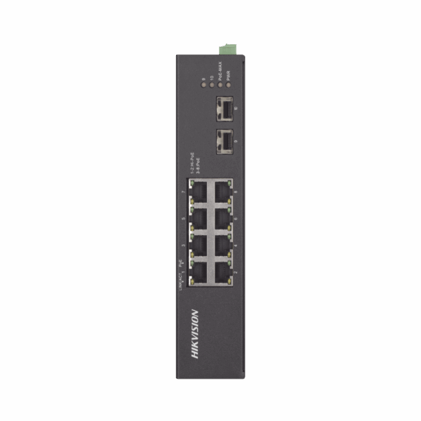 Switch Industrial No Administrable Gigabit / 6 Puertos Gigabit PoE+ (30 W) + 2 Puertos Gigabit PoE++ (60 W) / 2 Puertos SFP / 120 W Total / 48 a 57 VCD / Ideal para Proyectos / 300 Metros de Distancia