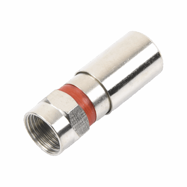 Conector F Macho de Compresión, Metálico para cable RG-59, Cuerpo de Bronce Niquelado.
