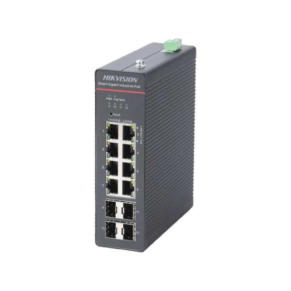 Switch Gigabit PoE+ / Industrial / Administrable / 4 Puertos Gigabit PoE+ (90 W) + 4 Puertos Gigabit PoE+(30 W) / 4 Puertos Gigabit SFP / 300 W Total / 48 a 57 VCD / Ideal para Proyectos / 300 Metros de Distancia