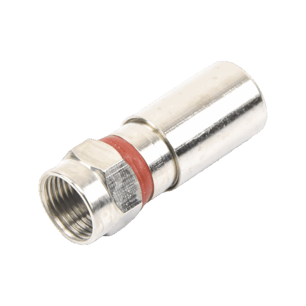 Conector F Macho de Compresión, Metálico para cable RG-6, Cuerpo de Bronce Niquelado.