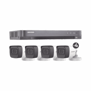 (MICRÓFONO INTEGRADO) KIT TURBOHD 5 Megapixel / DVR 4 Canales / 4 Cámaras Bala con Micrófono Integrado (exterior 2.8 mm) / Fuente de Poder / Accesorios de Instalación