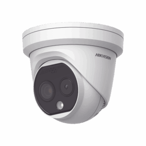Turret IP Dual / Térmica 1.8 mm (160 x 120) / Óptico 2 mm (4 Megapixel) / Detección de Personas 53 mts / 15 mts IR / Exterior IP67 / PoE / Termométrica / Detección de Temperatura / Sirena y Luz / Micro SD 32 GB Incluida