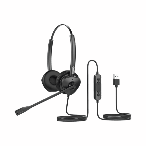 Diadema binaudal (duo) con tecnología antishock para teléfonos IP FANVIL USB con micrófono de cancelación de ruido, larga durabilidad