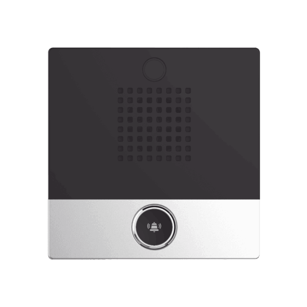 Mini Intercomunicador para hotelería y hospitales, con diseño elegante, PoE, 1 botón, 1 relevador integrado de salida y entrada.