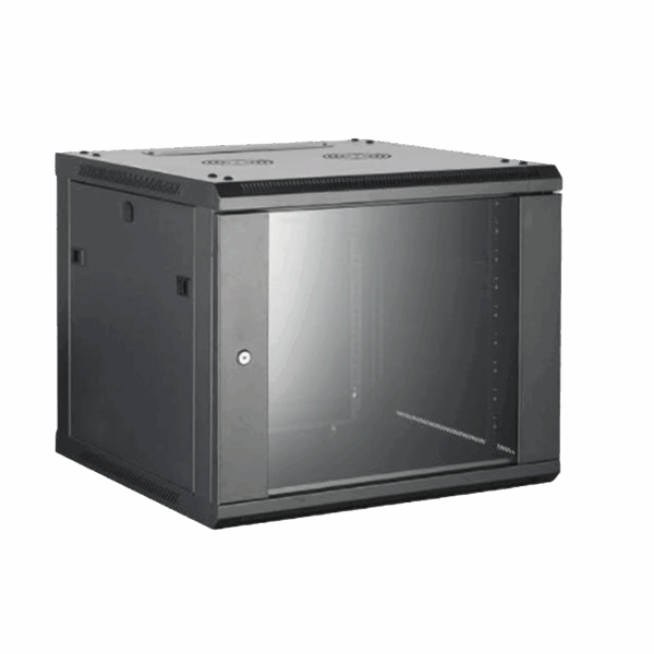 Gabinete para Montaje en Pared - Piso / Puerta de Cristal Templado / Cuerpo Fijo / 9 Unidades de Rack / 19" / Fabricado en Acero