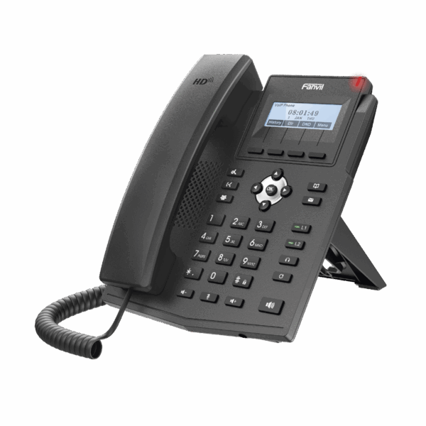 Teléfono IP empresarial para 2 lineas SIP con pantalla LCD,  Puertos Gigabit, Códec Opus, conferencia de 3 vías, PoE.