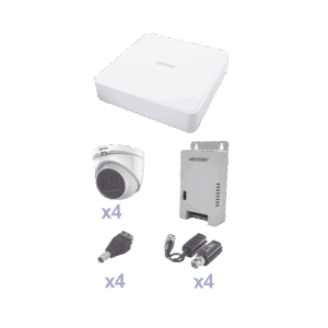 KIT TurboHD con Audio 1080p / DVR 4 Canales / 4 Cámaras Domo (exterior 2.8 mm) / Transceptores / Conectores / Fuente de Poder / AUDIO POR COAXITRON