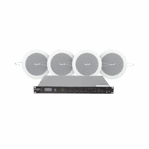 KIT de Amplificador de 120W para Escritorio | 4 Altavoces de Plafón de 4in | 3 – 6W | Sistema 70/100V