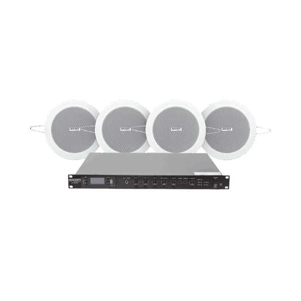 KIT de Amplificador de 120W para Escritorio | 4 Altavoces de Plafón de 4in | 3 - 6W | Sistema 70/100V