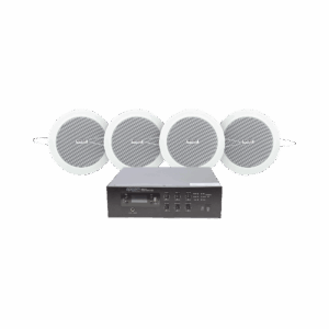 KIT de Amplificador de 120W para Escritorio | 4 Altavoces de Plafón de 4in | 3 – 6W | Sistema 70/100V