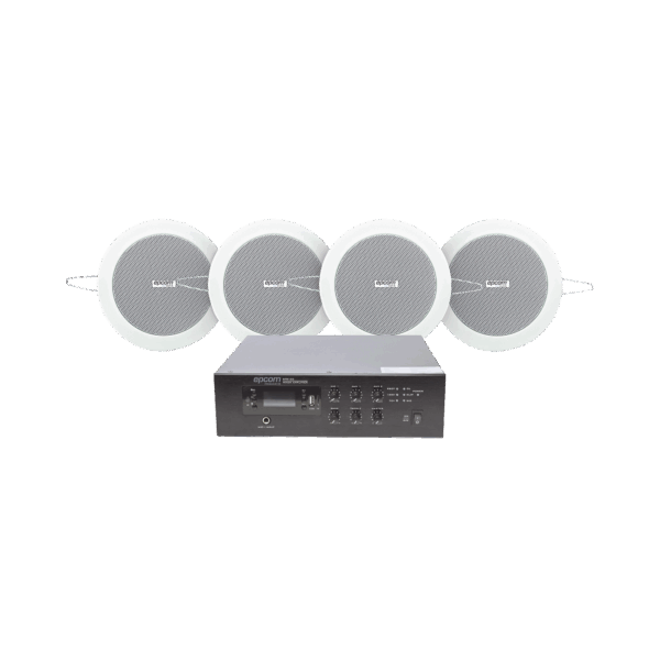 KIT de Amplificador de 120W para Escritorio | 4 Altavoces de Plafón de 4in | 3 - 6W | Sistema 70/100V