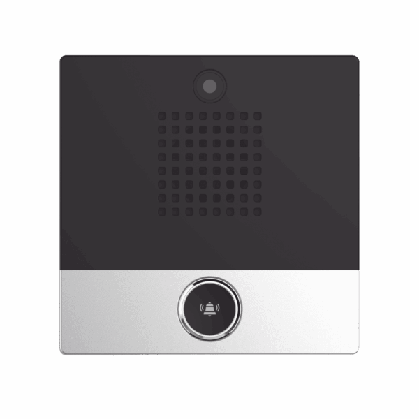 Mini video Intercomunicador para hotelería y hospitales, con diseño elegante, PoE, cámara 1Mpx, 1 botón, 1 relevador integrado de salida y entrada.