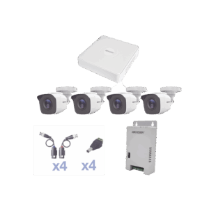 KIT TurboHD 1080 Lite / DVR 4 Canales / 4 Cámaras Bala (exterior 2.8 mm) / Transceptores / Conectores / Fuente de Poder Profesional