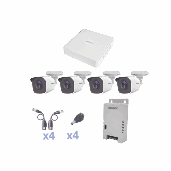 KIT TurboHD 1080 Lite / DVR 4 Canales / 4 Cámaras Bala (exterior 2.8 mm) / Transceptores / Conectores / Fuente de Poder Profesional