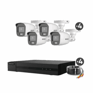 Kit TurboHD 1080p / DVR 4 Canales / 4 Cámaras Bala ColorVu con Microfono Integrado / Fuente de Poder / Accesorios de Instalación