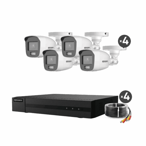 Kit TurboHD 1080p / DVR 4 Canales / 4 Cámaras Bala ColorVu con Microfono Integrado / Fuente de Poder / Accesorios de Instalación