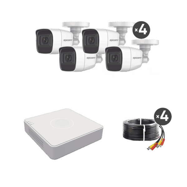 (MICRÓFONO Integrado) Kit TurboHD 1080p Lite / DVR 4 canales / Audio por Coaxitron / 4 Cámaras Bala de Metal con Micrófono Integrado