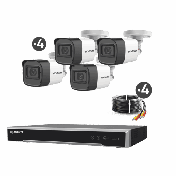 Kit TURBOHD 5 Megapixel / DVR 4 Canales / 4 Cámaras de 5 Megapixel con Micrófono Integrado / 4 Cables 18 Metros / Fuente de Poder Profesional