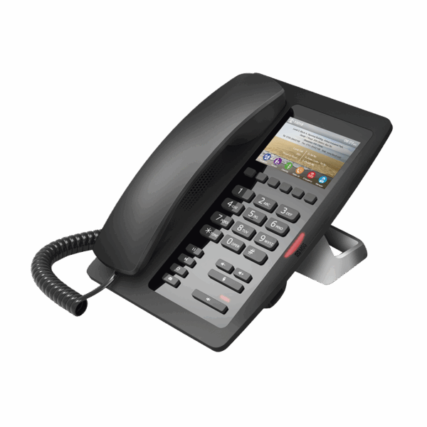 (H5 Color Negro) Teléfono IP Hotelero de gama alta, pantalla LCD de 3.5 pulgadas a color, 6 teclas programables para servicio rápido (Hotline), PoE