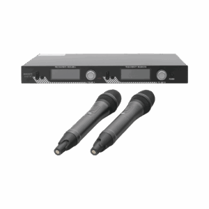 Kit de Microfonía inalámbrico | 2 Micrófonos de mano | Receptor UHF | Pantalla LCD | 200 Canales | Gran cobertura