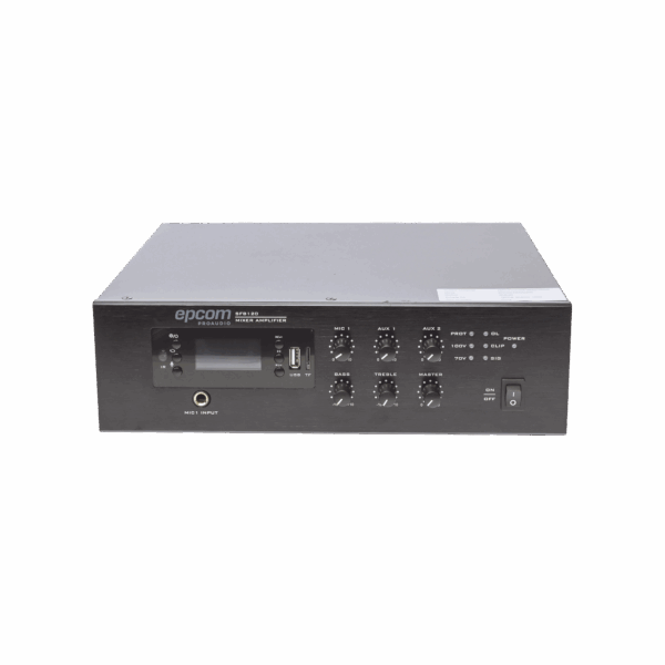 Mini Amplificador de Audio Mezclador | 120W RMS | Sistema 70/100V | MP3 | Tuner | Bluetooth | Musica ambiental y Voceo