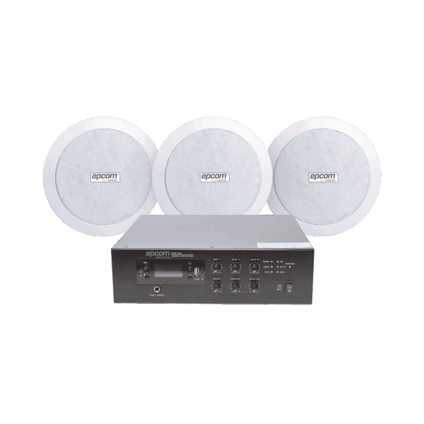 KIT de Amplificador de 120W para Escritorio | 3 Altavoces de Plafón de 5.5in | 3.75 - 30W | Sistema 70/100V