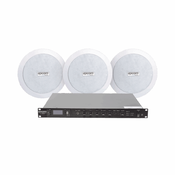 KIT de Amplificador de 120W para Rack SF120DTB | 3 Altavoces de Plafón de 5.5in SF-206P | 3.75 - 30W | Sistema 70/100V