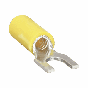 Terminal tipo horquilla ( espada ) aislada / 12 – 10 AWG / Amarillo / Paquete de 25 piezas.